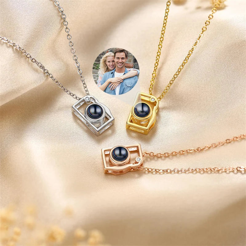 Custom Picture Necklace Personalized Photo Projection Necklace Camera Pendent Necklace Customized Picture Memorial Jewelry Gifts