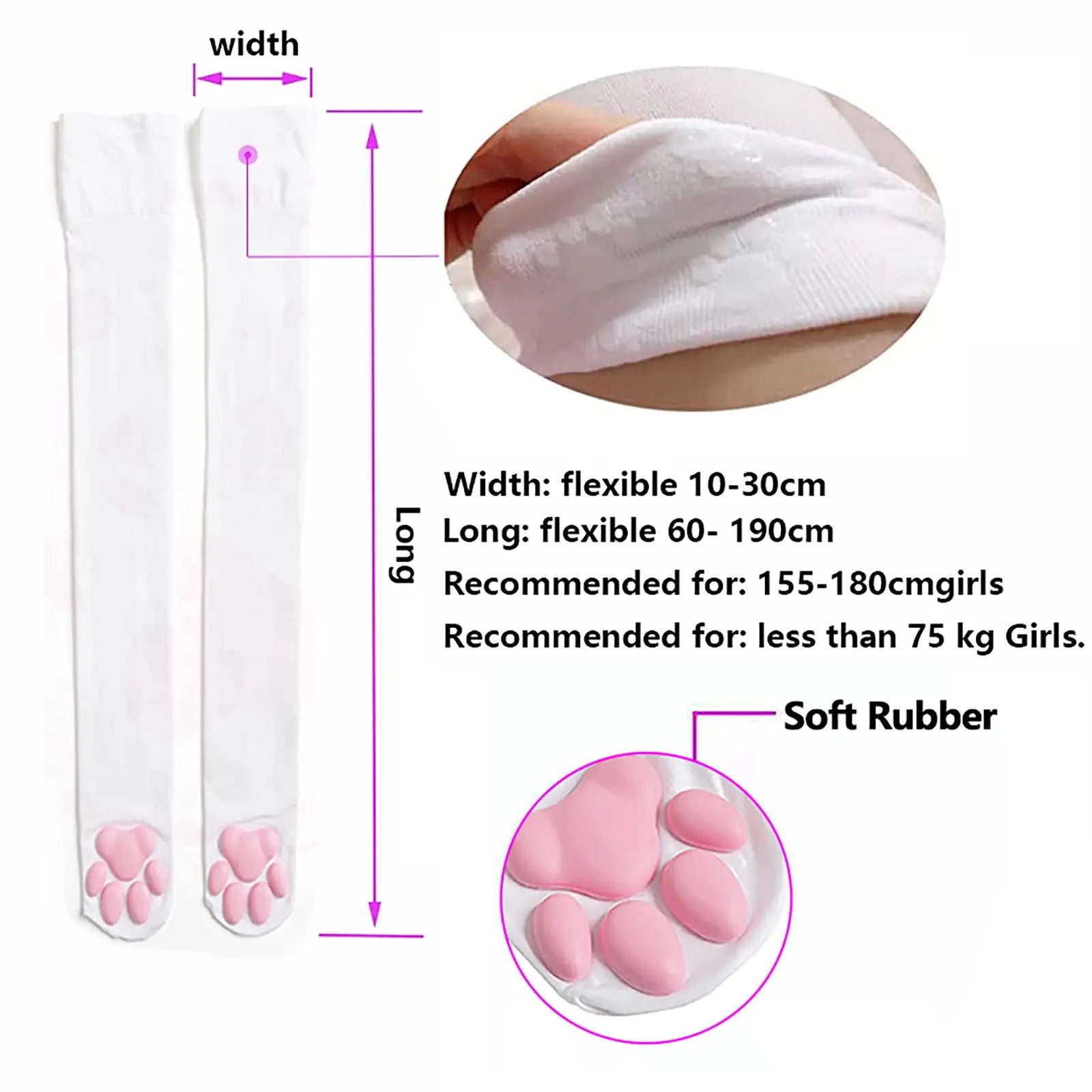 1 Pair 3D Cat Paw Meat Pad Knee High Socks, Home Floor Socks,Creative Funny Socks For Girls