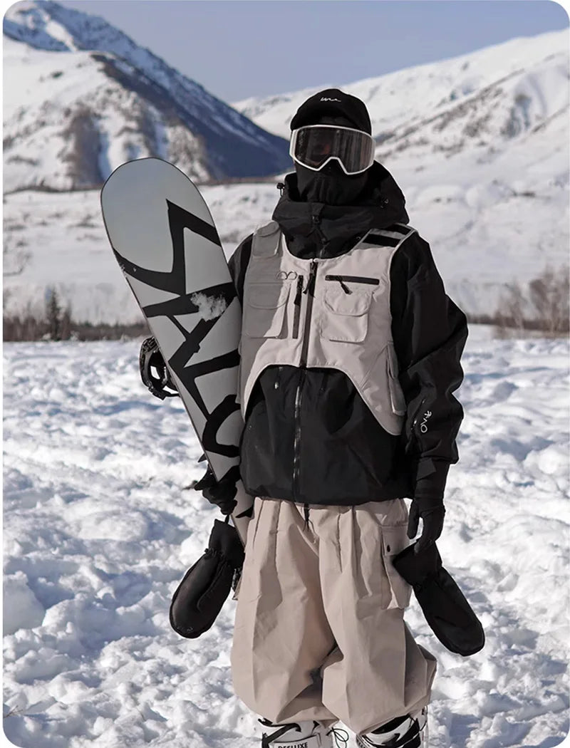 Unisex Waterproof 3L Composite Fabric Ski Vest Men Women Outdoor Snowboard Multi-pocket Cargo Jacket Vests Sports Ski Waistcoat