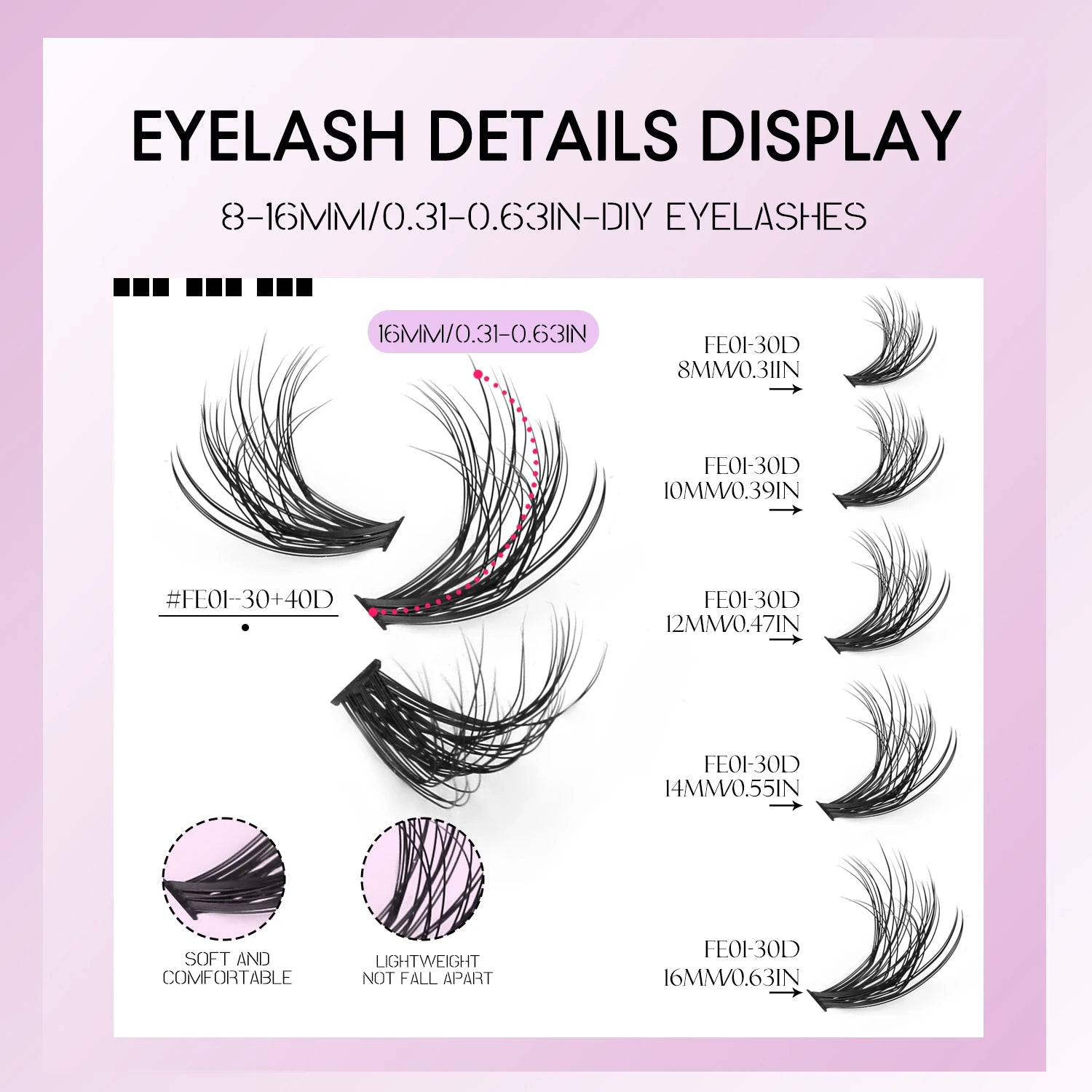 GROINNEYA Lash Clusters Kit Natural Cat Lashes Winged End Eye Elongated Eyelashes With Lash Bond & Seal Cluster Kit DIY at Home