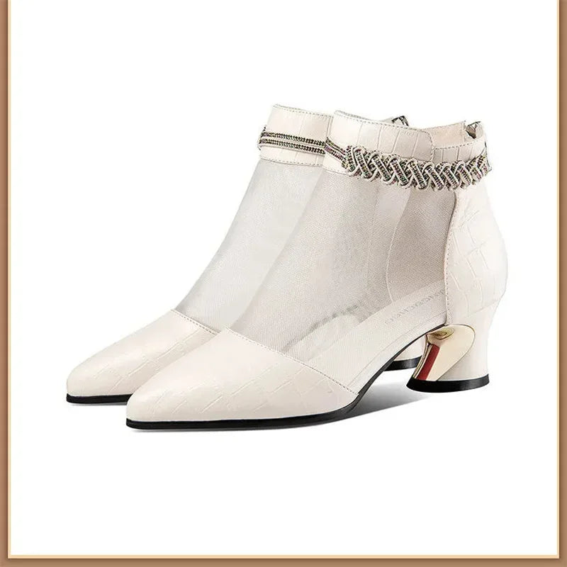 Women Classic Pointed Toe European Stylish High Quality Square Heel Shoes for Spring & Summer Lady Cool Black Comfy Shoes E1297