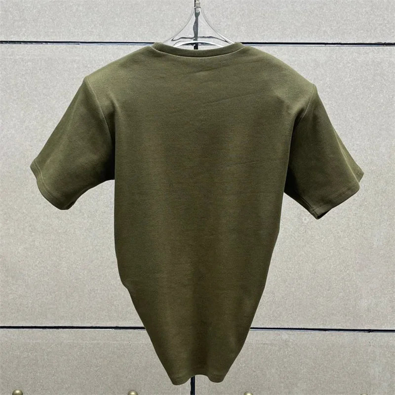 Women's t-shirt 2025 summer new shoulder padded slim fit short sleeved top pure cotton round neck pullover y2k Crop top corset
