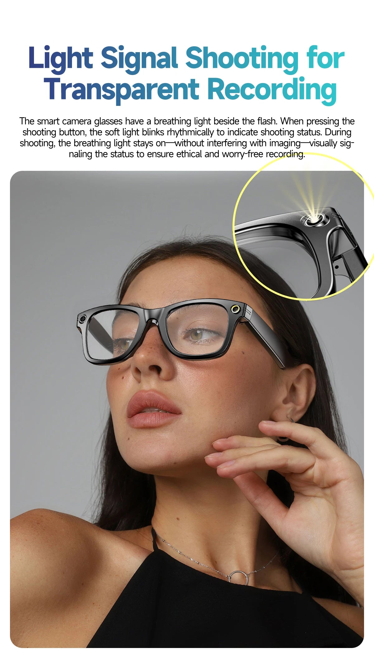 AI Smart Glasses with Camera 4K HD Video and PhotoCapture Real-TimeTranslation Voice Recording Open-Ear Audio Object Recognition