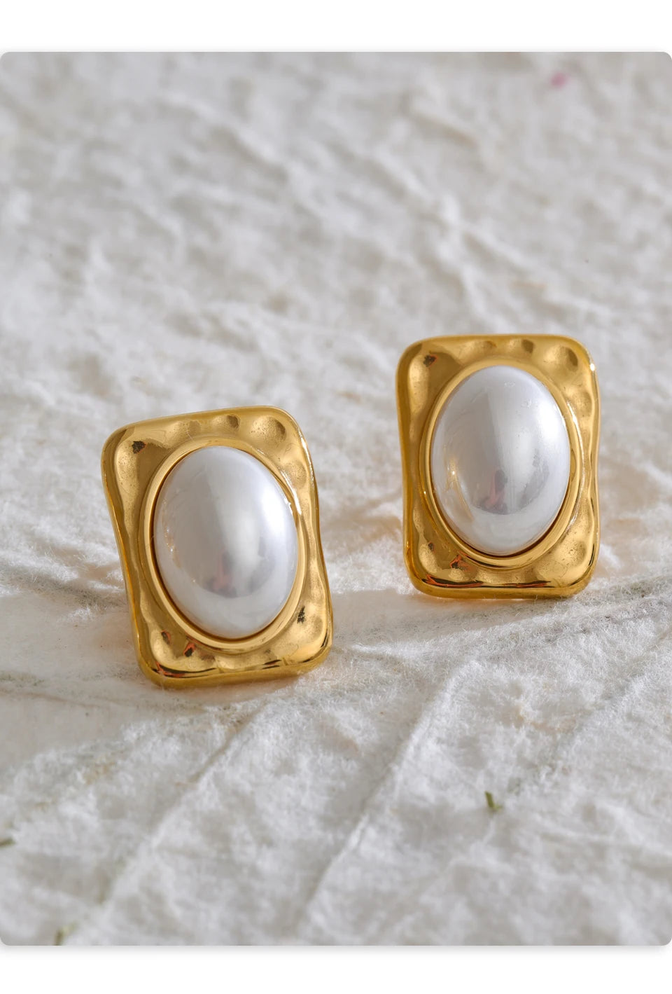 Yhpup Trending Stainless Steel Imitation Pearls Round Square Stud Earrings Korean Daily Versatile Vintage Chic Fashion Jewelry