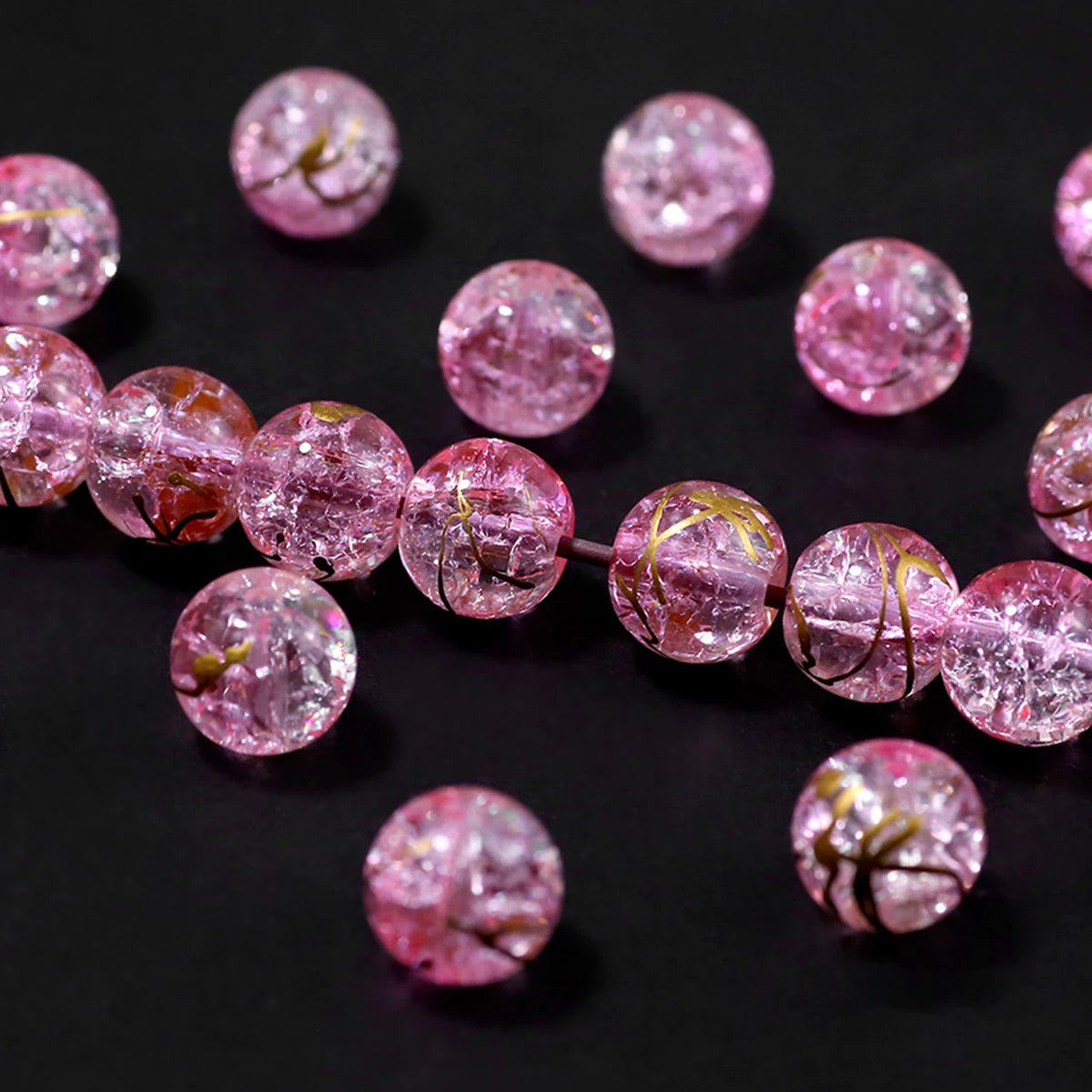 8/10mm Gradient Color Dot Golden Crackled Crystal Bead Round Glass Spacer Loose Beads For Jewelry Making Bracelet DIY Accessorie