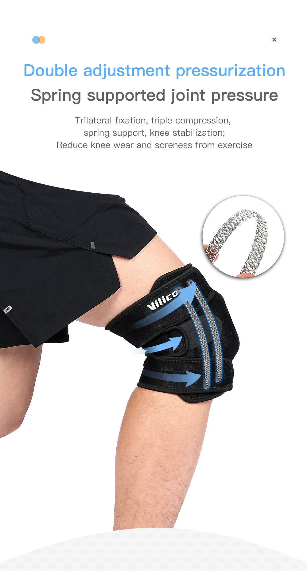 Knee Brace with Side Stabilizers Breathable Adjustable Knee Support Suitable for Sport Training and Knee Pain