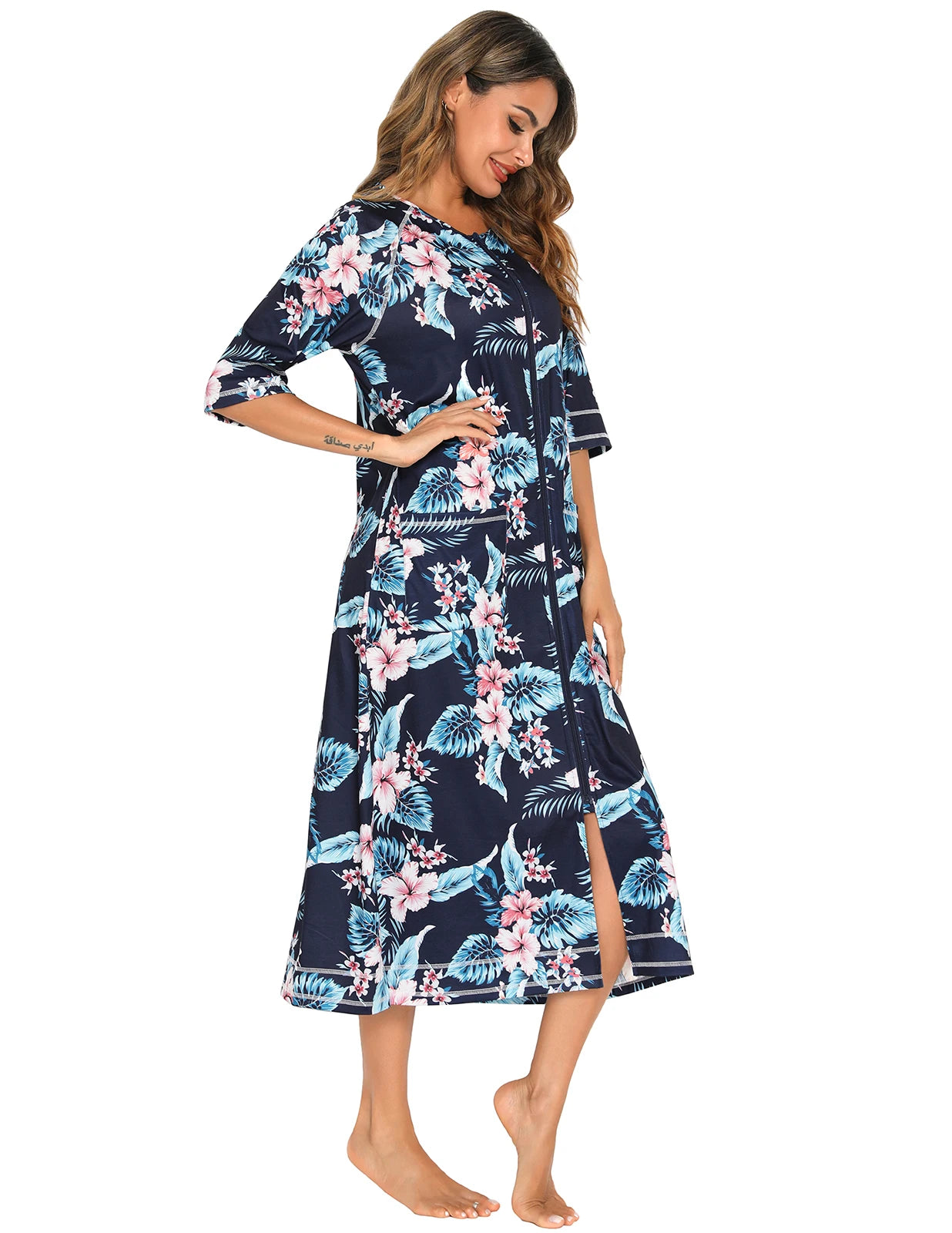 Zipper Women Sleepwear Pajama Maternity Dress 3/4Sleeve Nursing Baby Breastfeeding Nightdress Pregnancy Dress пижама хлопок