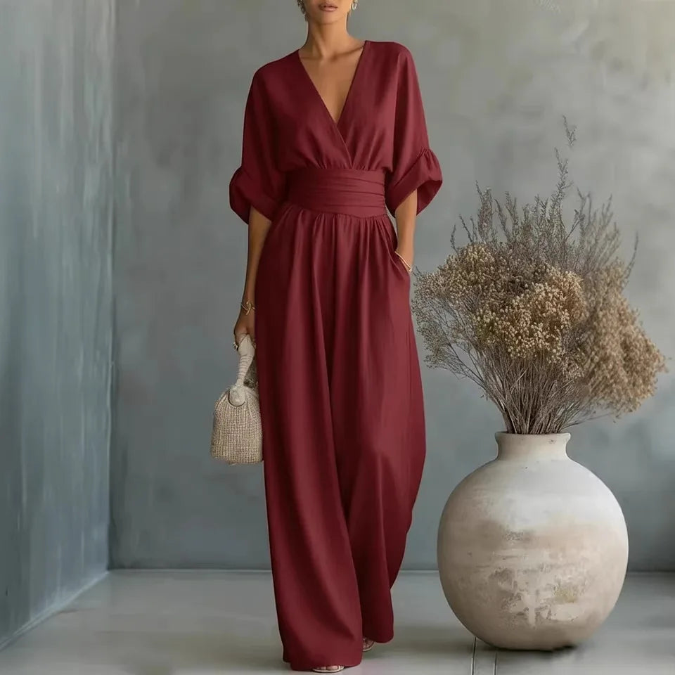 Women’s Elegant Slim Fit V-Neck Jumpsuit 2026