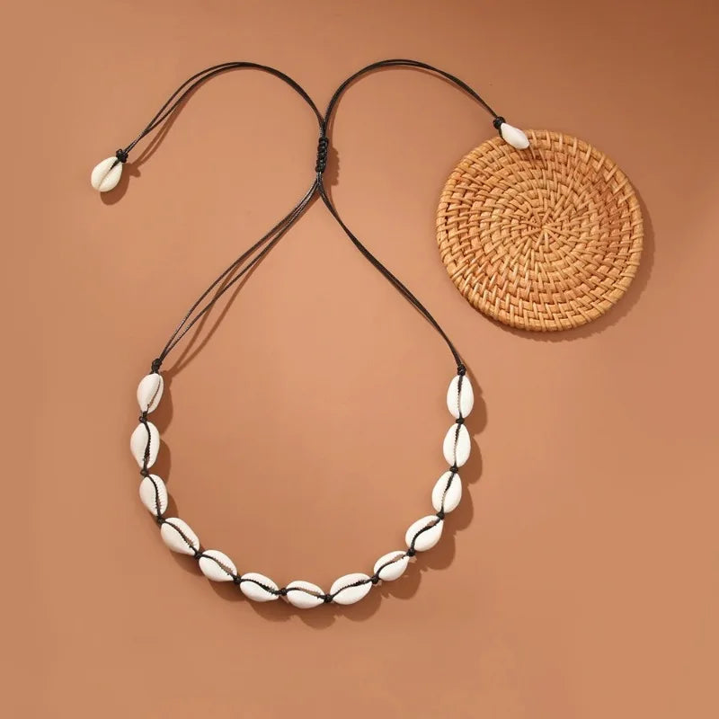 2pcs Handmade Shell Pendants Necklace Women Summer Beach Bohemian Shell Choker Necklace Collar Decor Fashion Jewelry Accessories