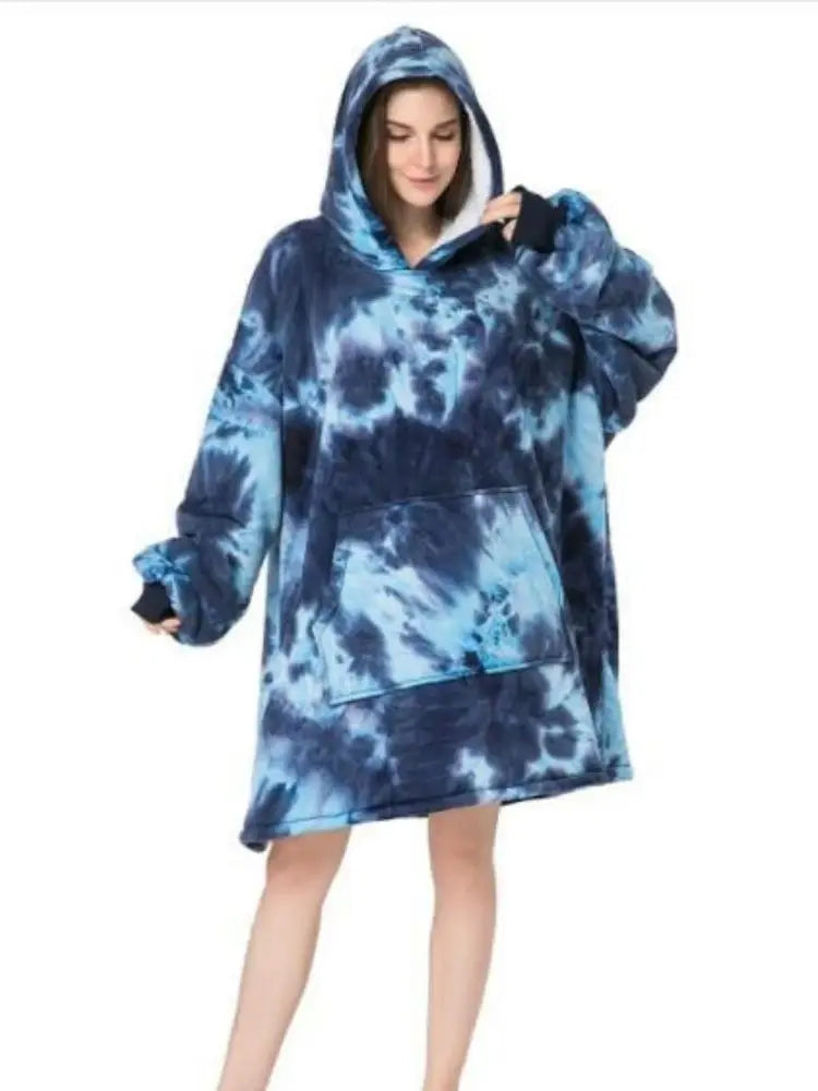 Unisex Flannel Hooded Sweater Blanket Warm Watching TV Large Pocket Weighted Home Use Cozy Blanket Sweater