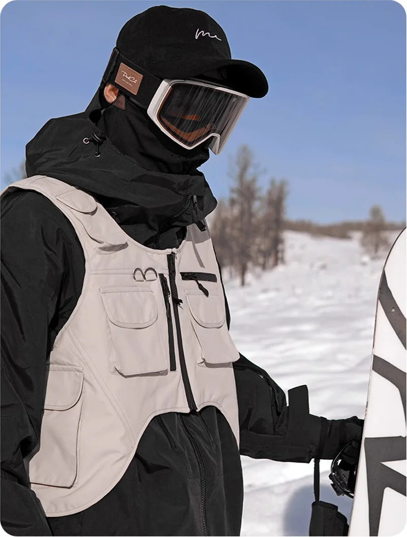 Unisex Waterproof 3L Composite Fabric Ski Vest Men Women Outdoor Snowboard Multi-pocket Cargo Jacket Vests Sports Ski Waistcoat