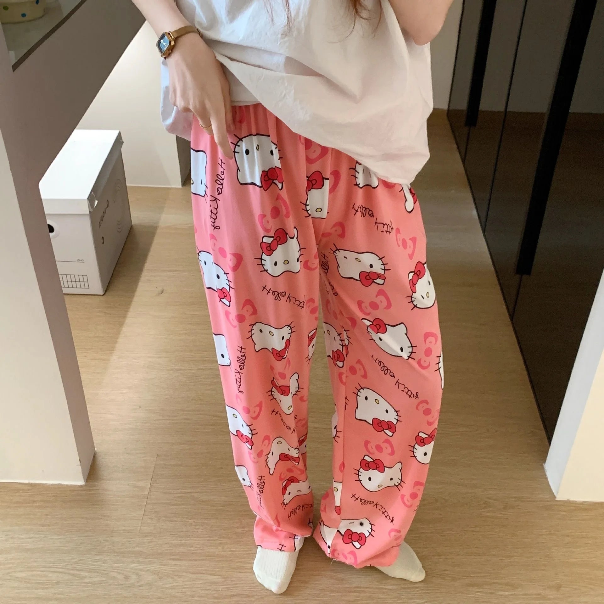 New Y2K Hello Kitty SpiderMan Sleeping Pants Anime Pajama Pants Soft Casual Pants Cartoon Home Trousers Couple Gift