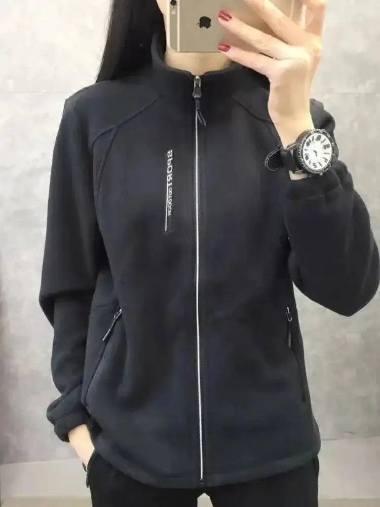 Autumn Winter Women Casual Soft Fleece Sweatshirt Women's Coat Flannel Solid Zip-up Jacket