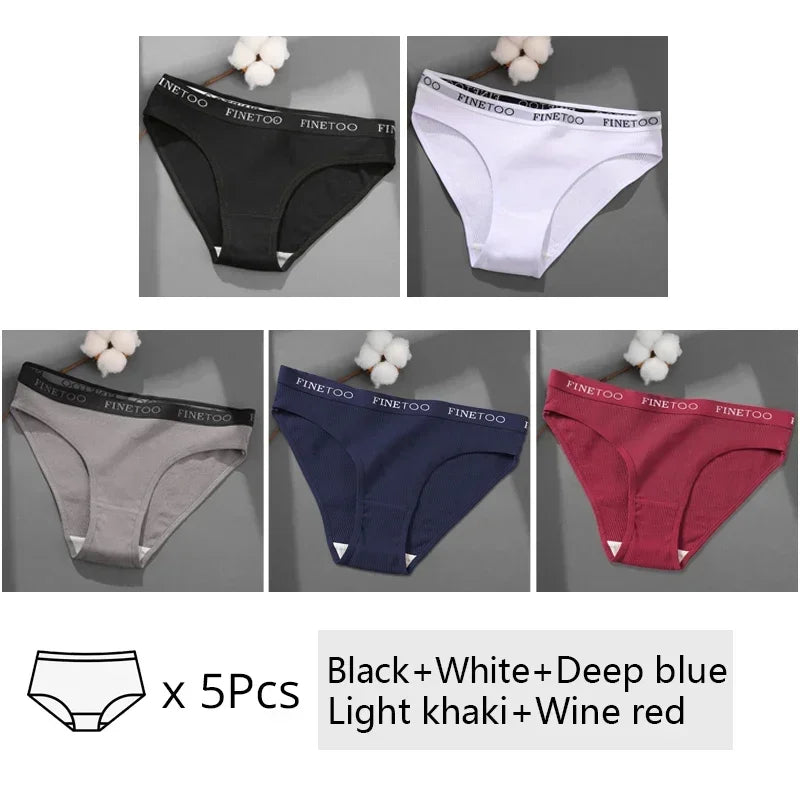 Finetoo 5Pcs Women Sexy Cotton Briefs Intimates Solid Color Low Waist Panty High Elasticity Underwear Female Breathable Lingerie