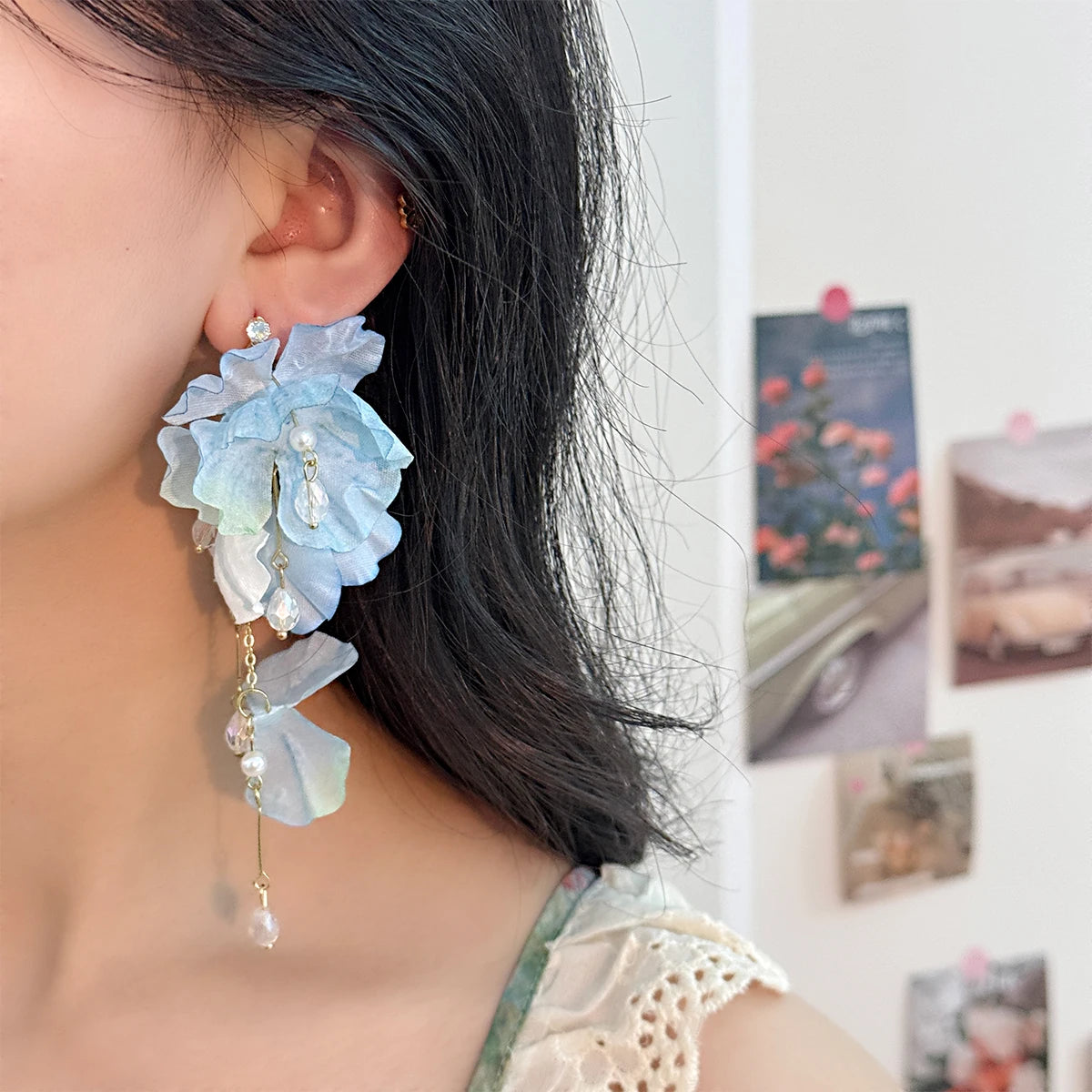 Blue Flower Earrings For Women Summer Unique Seaside Vacation Style Sweet Ear Accessories