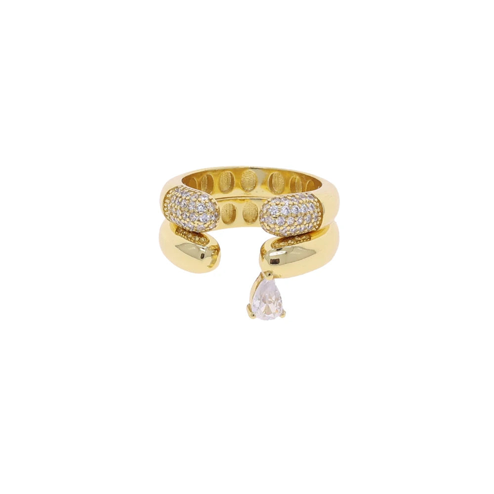 2026 New Arrivals Stacking Open Finger Rings Pave Bling Water Drop Cubic Zirconia For Women Fashion Geometric Jewelry