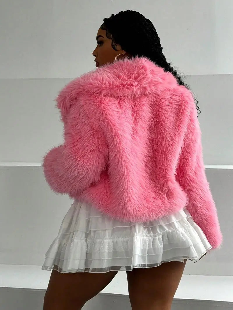 Faux Fox Fur Coats Women Short Jackets Solid Turn Down Collar Long Sleeve Open Stitch Loose Thick Office Lady Casual 2025 Winter