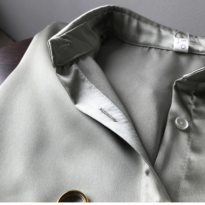Women’s Turn-Down Collar Satin Blouse Top