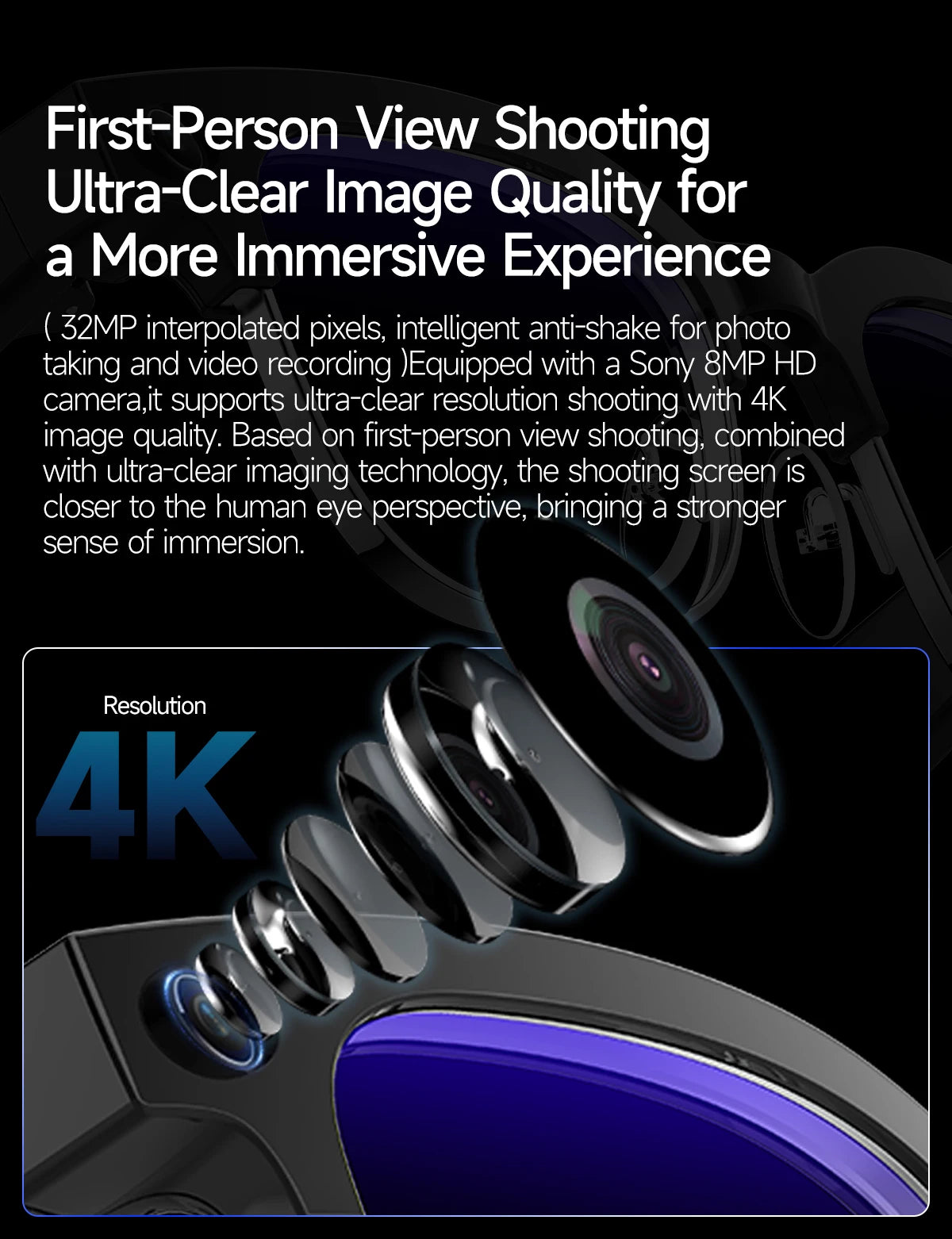 LIGE AI Smart Glasses 800W HD Anti-shake Camera Action Capture Goggles 3D Surroud Sound AI Chat Call Cycling Sports Sunglasses