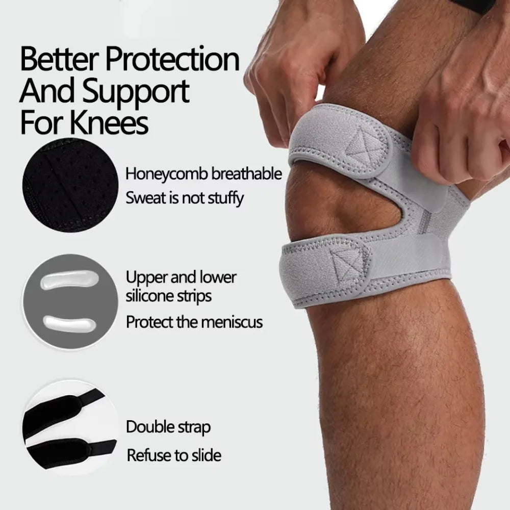 1/2Pcs Adjustable Sports Kneepad Double Patellar Knee Patella Tendon Support Strap Brace Pad ProtectorOpen Knee Wrap Strap Band