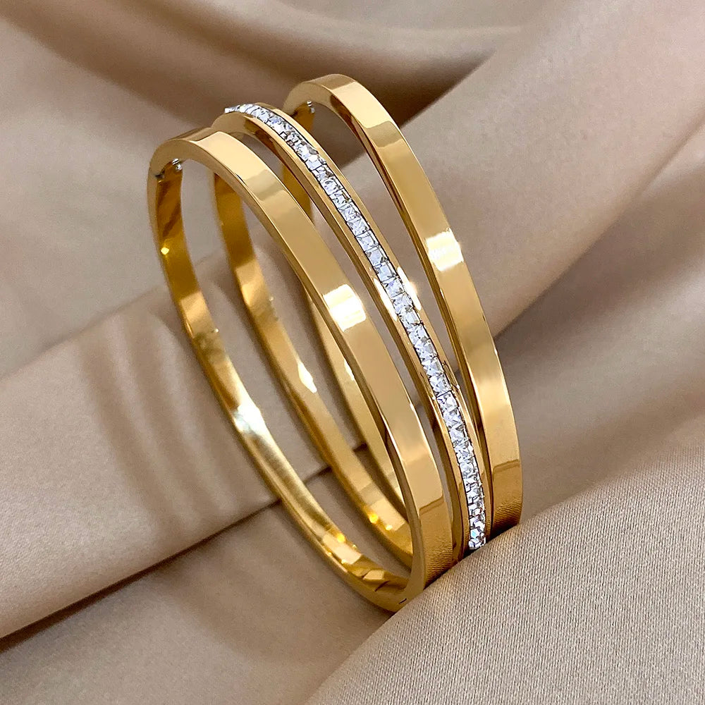 3PCS Luxury Rhinestone Bangle Bracelet Set for Women