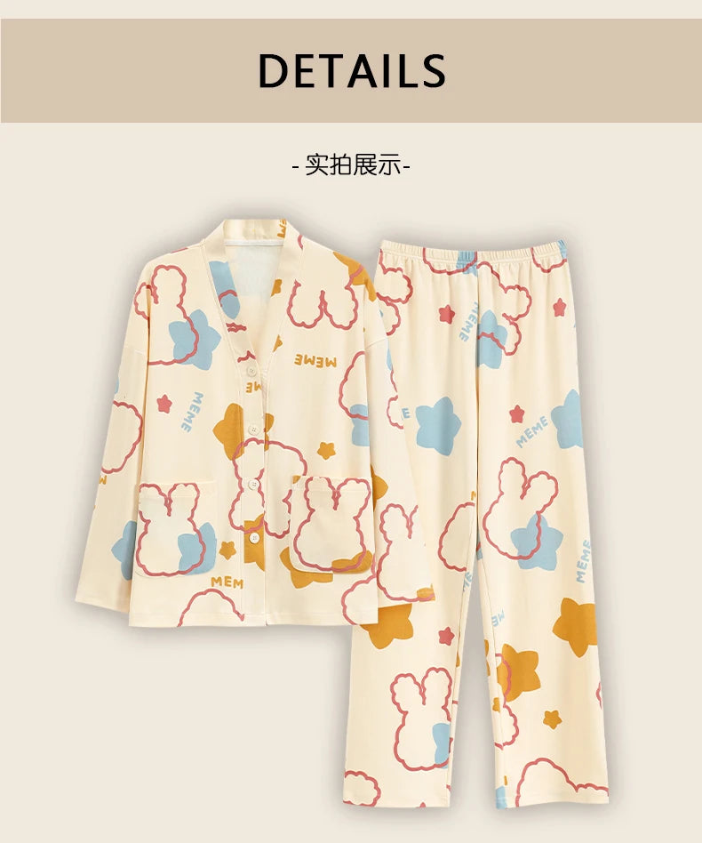 Elizabeth Duck Japanese Kimono Autumn Winter Women Pajamas Sets Faux Cotton Long Sleeves Homesuits Casual V-neck Lapel Sleepwear