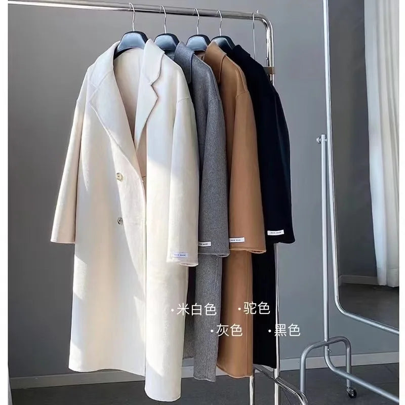2025 Autumn Women Drouble Breasted Woolen Coat Fashion Loose Style Women Winter Clothes Long Coats Tops New