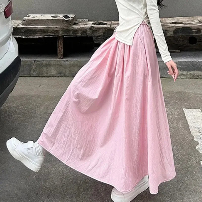 2026 Summer Women Fashion Colorful Long Skirts Girls Versatile Comfortable Elastic Dress Female Concise Leisure Vacation Skirts