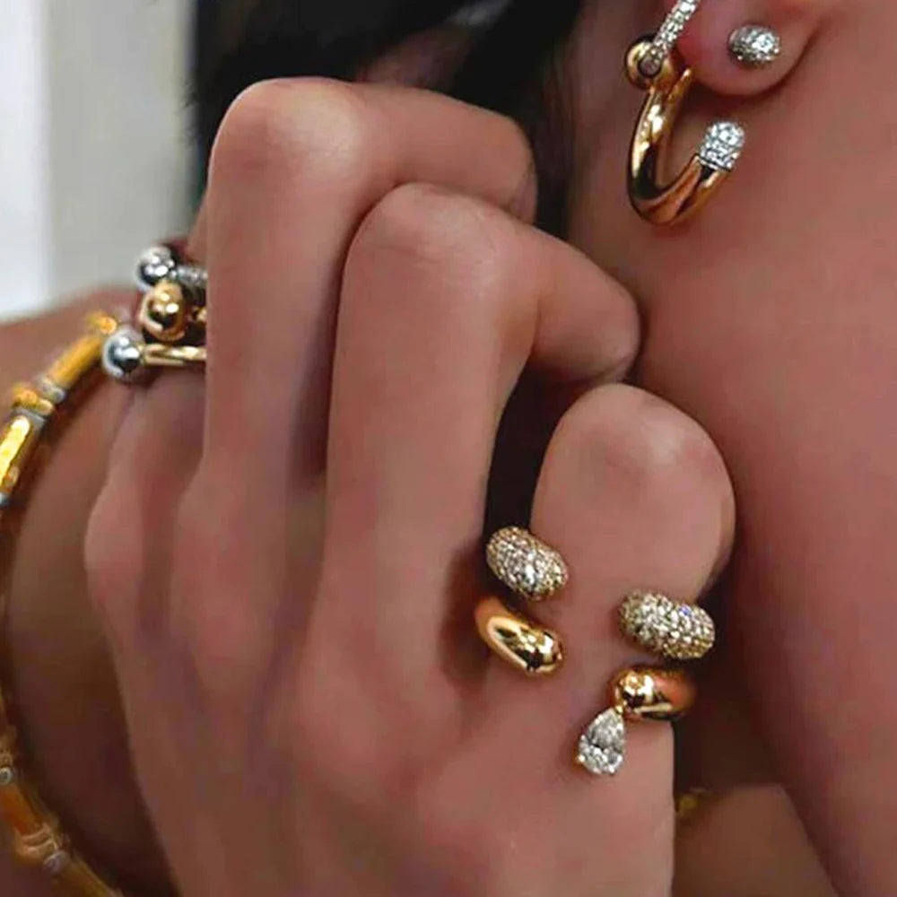 2026 New Arrivals Stacking Open Finger Rings Pave Bling Water Drop Cubic Zirconia For Women Fashion Geometric Jewelry