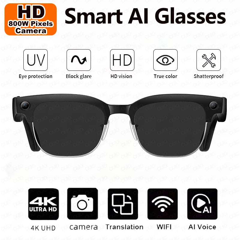 2026 New AI Smart Glasses 8MP HD Camera AI Object Recognition AI Translation 4K ULTRA HD IP66 Waterproof BT Call Smart Glasses