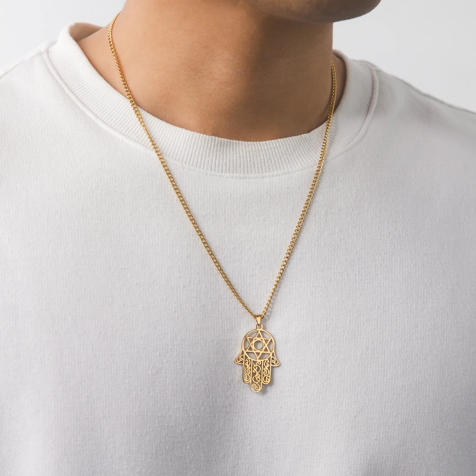 VASSAGO Hexagram Hamsa Hand Pendants Necklace for Men Magen David Necklace Hamsa Hand of Fatima Necklace Islam Arab Jewish Jewel