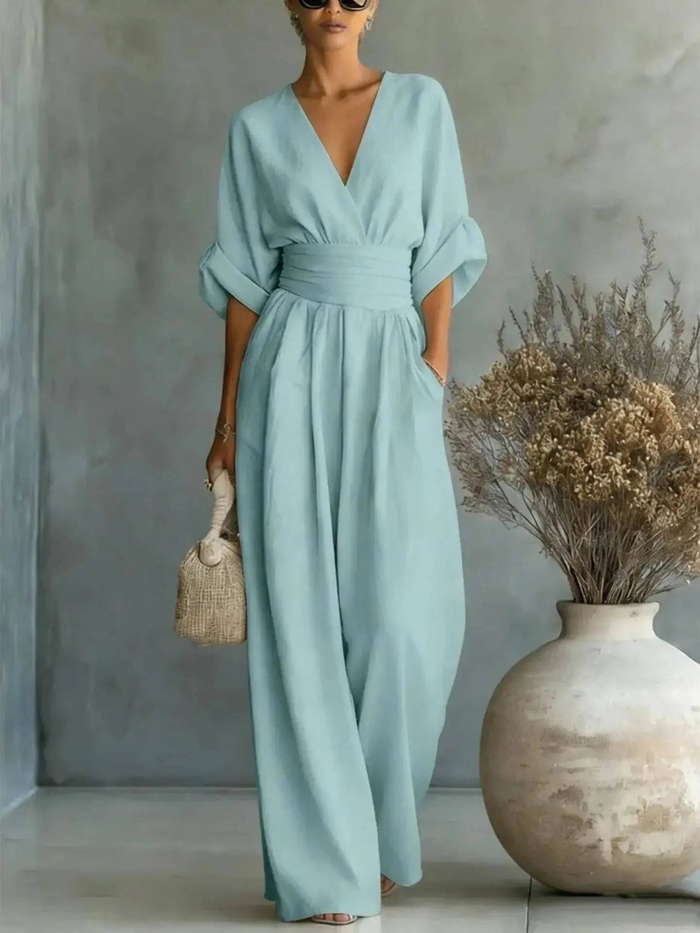 Women’s Elegant Slim Fit V-Neck Jumpsuit 2026