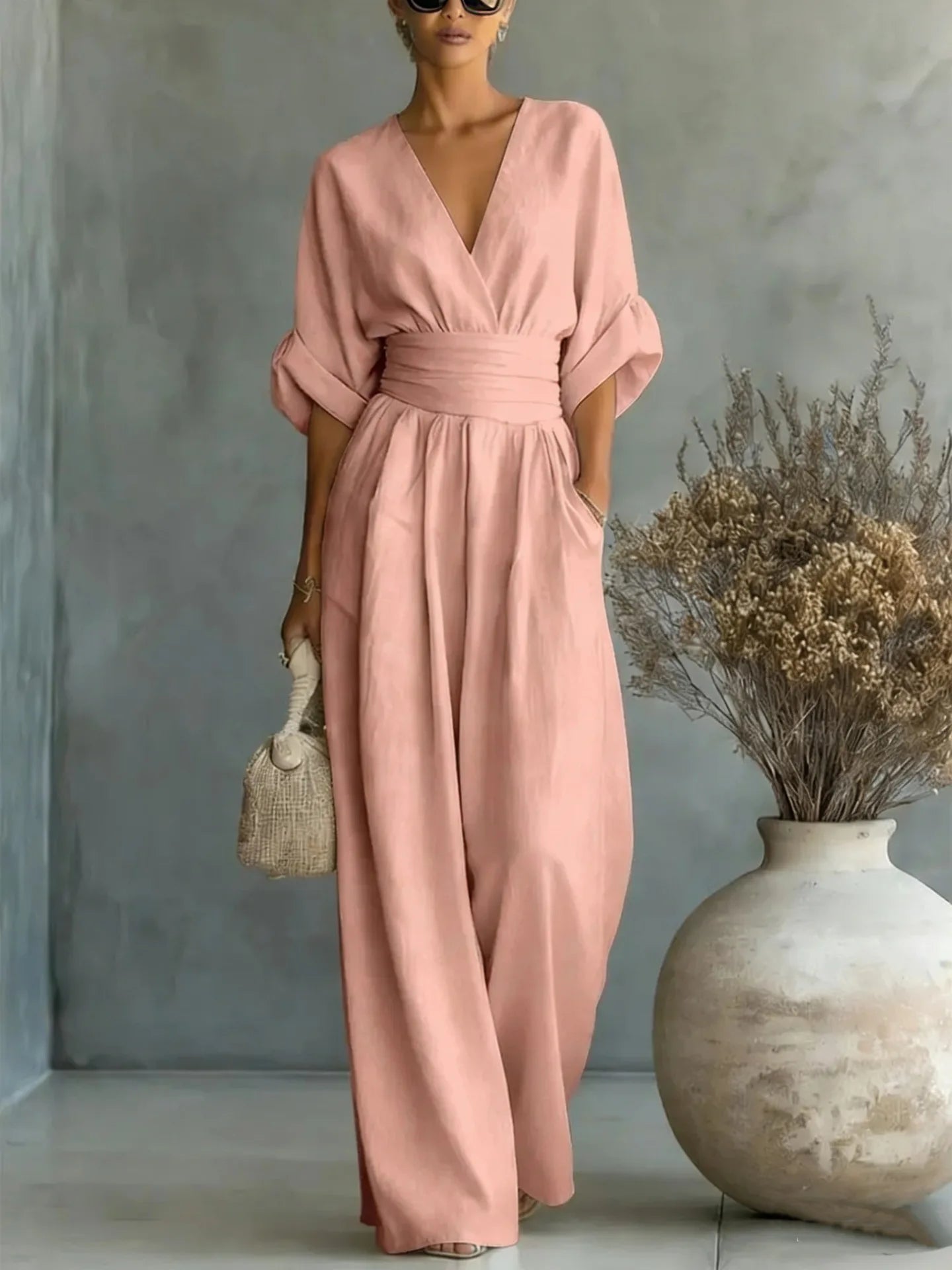 Women’s Elegant Slim Fit V-Neck Jumpsuit 2026