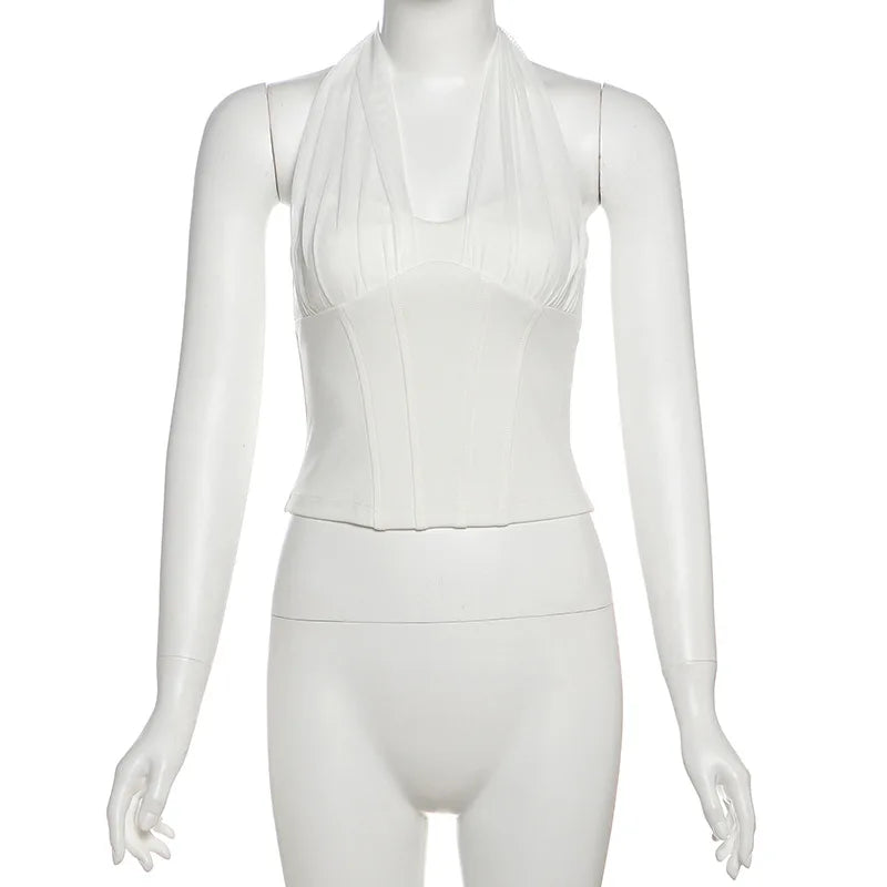 High Quality Hot Selling Wholesale 2025 New Women's Clothing Sexy Mesh Hanging Neck Imitation Fish Bone Exposed Navel Vest Women