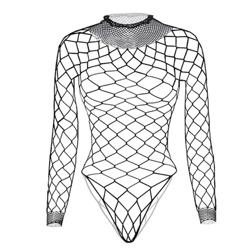 Black Lace Bodysuit Tops For Women Off-Shoulder Hollow Out Mesh Sheer Body Top Female Hot Backless Nightclub Lingerie Top