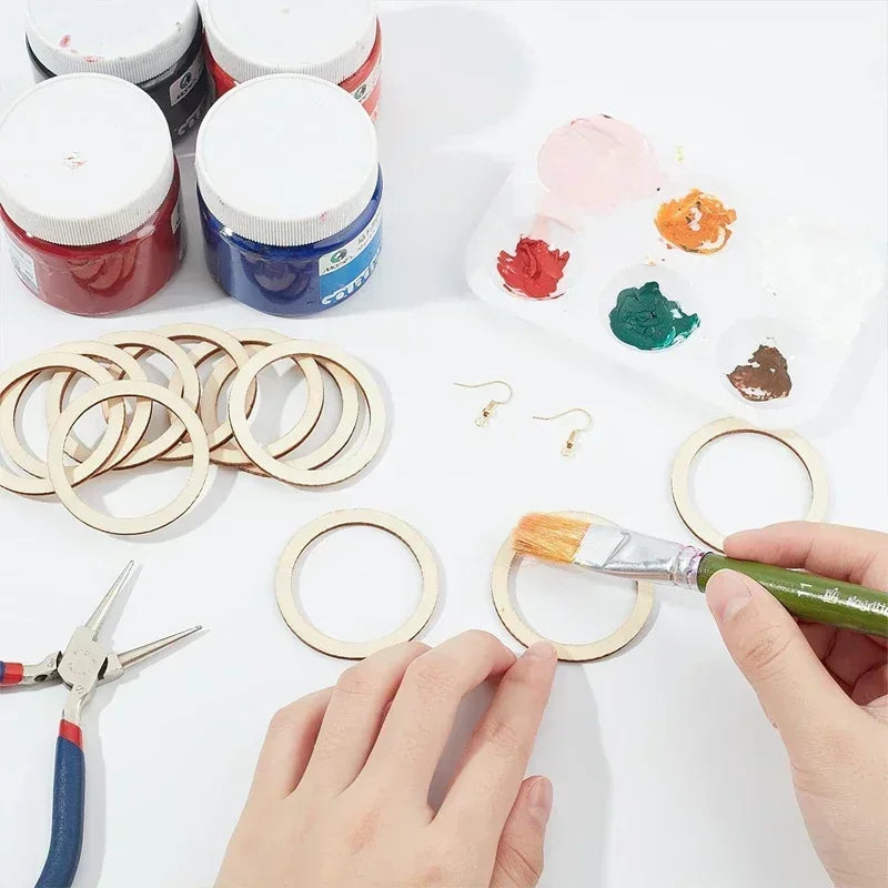 4-15cm Unfinished Wood Pieces Rings Shape Circle Ornaments Wood Rings Blank Wooden Slices for Painting Christmas Tree Home Decor