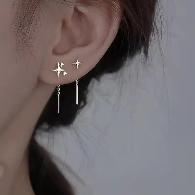 2025 New Korean Star Ear Wire Tassel Thread Chain Climb Star Pendants Drop Earrings Women's Straight Hanging Earings Jewelry
