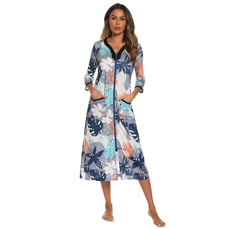 Zipper Women Sleepwear Pajama Maternity Dress 3/4Sleeve Nursing Baby Breastfeeding Nightdress Pregnancy Dress пижама хлопок
