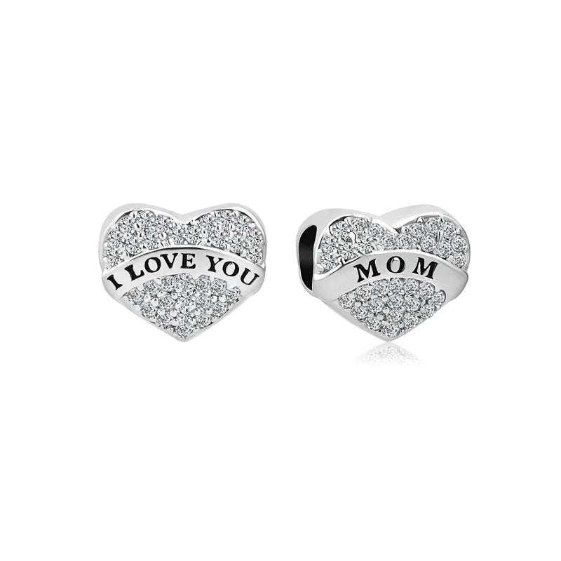 Hot Selling 925 Silver Sibling Daughter Heart-Shaped Charm Bead Suitable For Original European Bracelet DIY Women's Jewelry Gift
