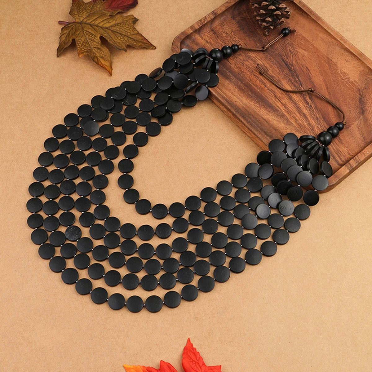2026 Trend Fashion Geometric Round Wooden Beads Handmade Beaded MultiLayer Long Necklaces For Women Vacation Party Jewelry