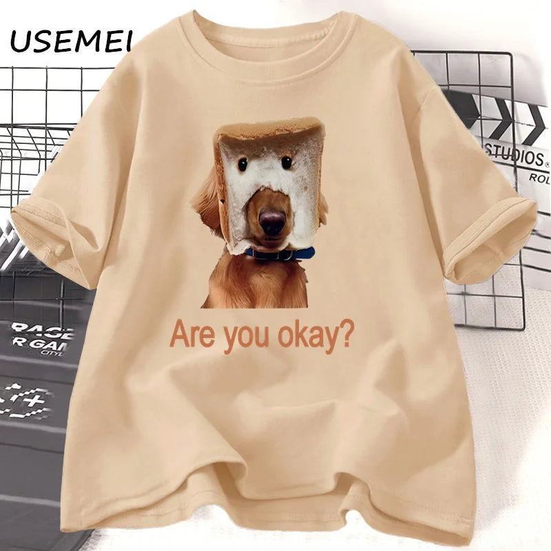 Funny Bread Dog Cat T-shirt Women Men Couple Graphic T Shirts Summer Lover Clothing Animal Cotton Short Sleeve Tshirt Tops