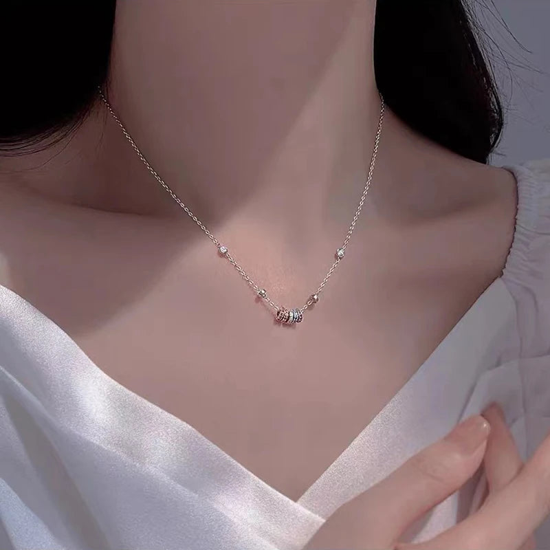 New 925 Sterling Silver Girls Handmade Round Colored Circled Choker Zircon Stone Necklace Simple Shaped Pendant Women's Wedding