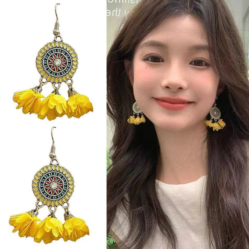 Cute Summer Flower Earrings Handmade Vacation Bohemian Earrings Exaggerated Beach Women Jewelry Party