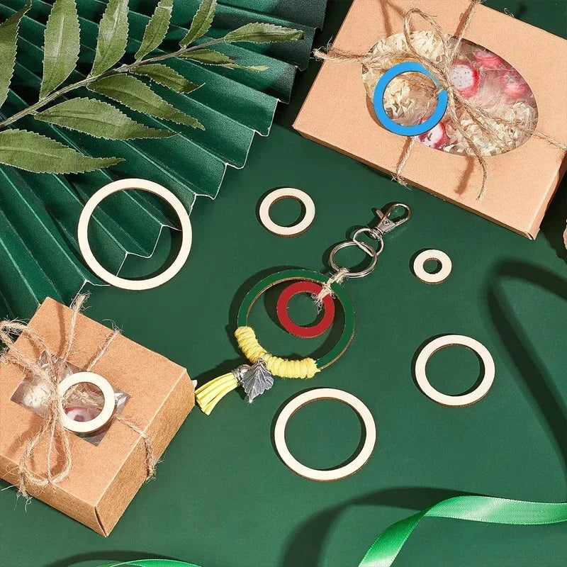 4-15cm Unfinished Wood Pieces Rings Shape Circle Ornaments Wood Rings Blank Wooden Slices for Painting Christmas Tree Home Decor