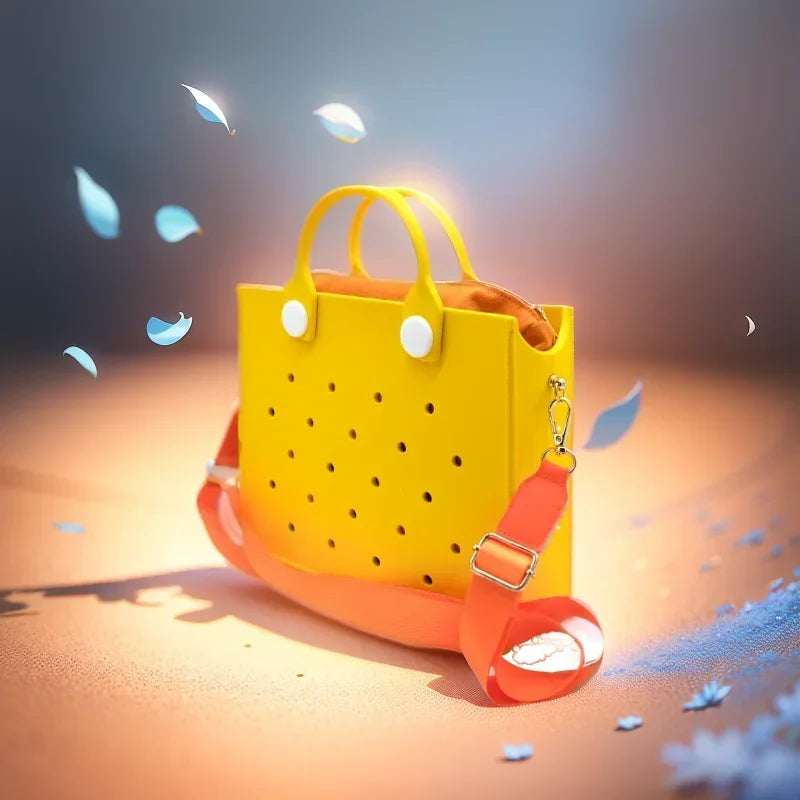 Fashion Storage EVA Large Leather Shoulder Bag Beach Tote Travel Handbag Storage for Women Casual Waterproof Bag Hole Fit Charms