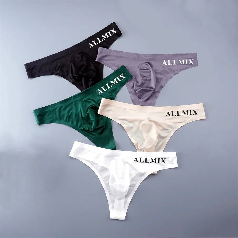 Sexy Transparent Man Ice Silk Underwear Male Thongs Sports Letter Waist Ultra Thin Seamless G-string Panties Low Rise Breathable