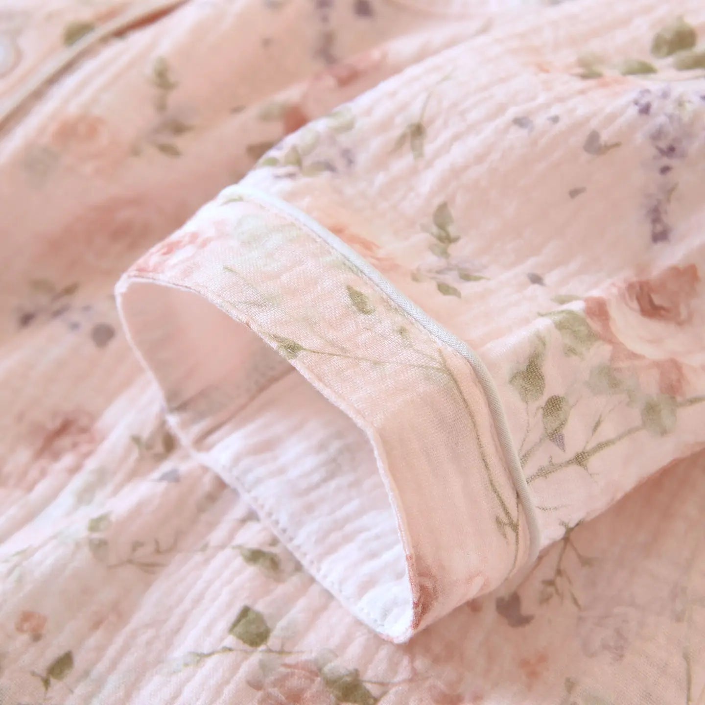 2026 New Women's Spring and Autumn Pajama Set 100% Cotton Crape Cloth Flower Collar Long Sleeve Two Piece Set Large Home Clothes