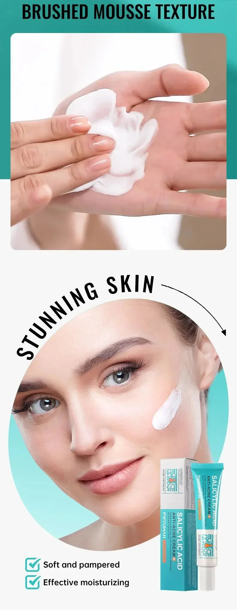 Salicylic Acid Acne Treatment Cream Repair Pimple Spots Deep Cleaning Pore Shrinking Anti-acne Oil Control Moisturizer Skin Care