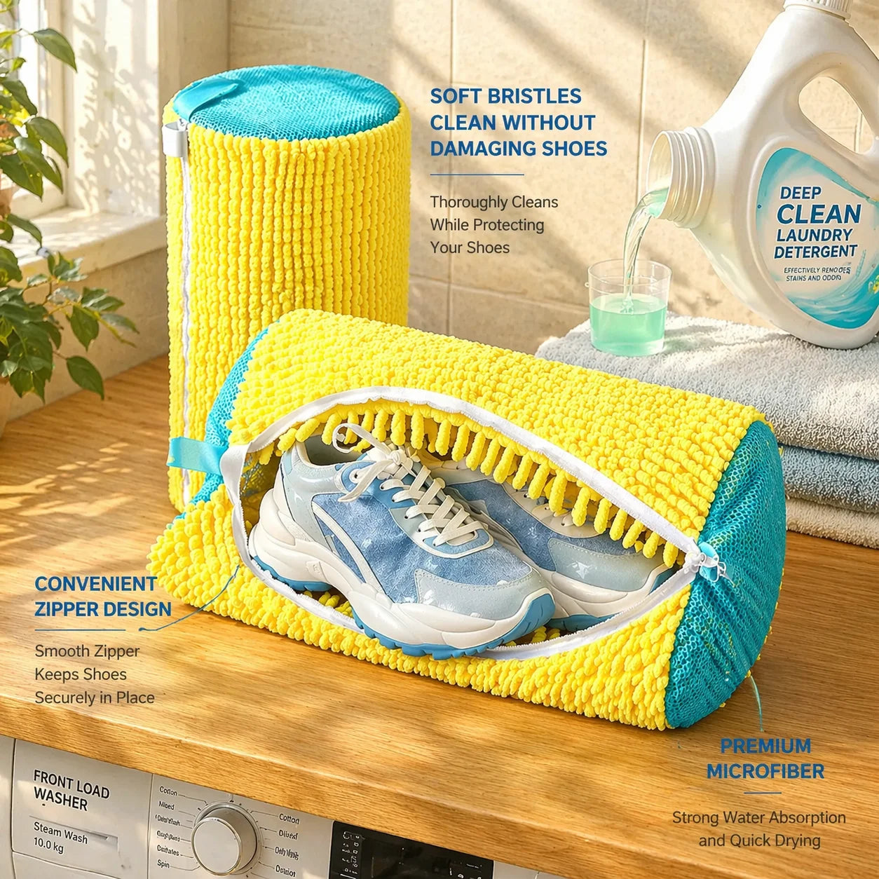 1/2/4PCS Shoe Washing Machine Bag with Liquid Shoe Brush Set Durable Laundry Shoe Bag and Soft Bristle Clean Brush for All Shoes