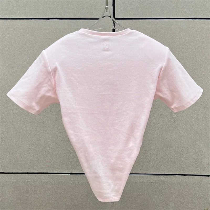Women's t-shirt 2025 summer new shoulder padded slim fit short sleeved top pure cotton round neck pullover y2k Crop top corset